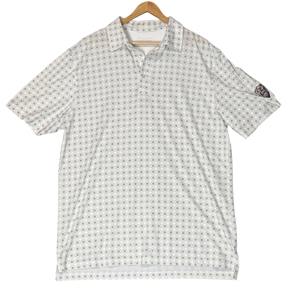 Straight Down Golf Polo Shirt Argyle Checker‎ Pattern Dye Gladiator Shield Large